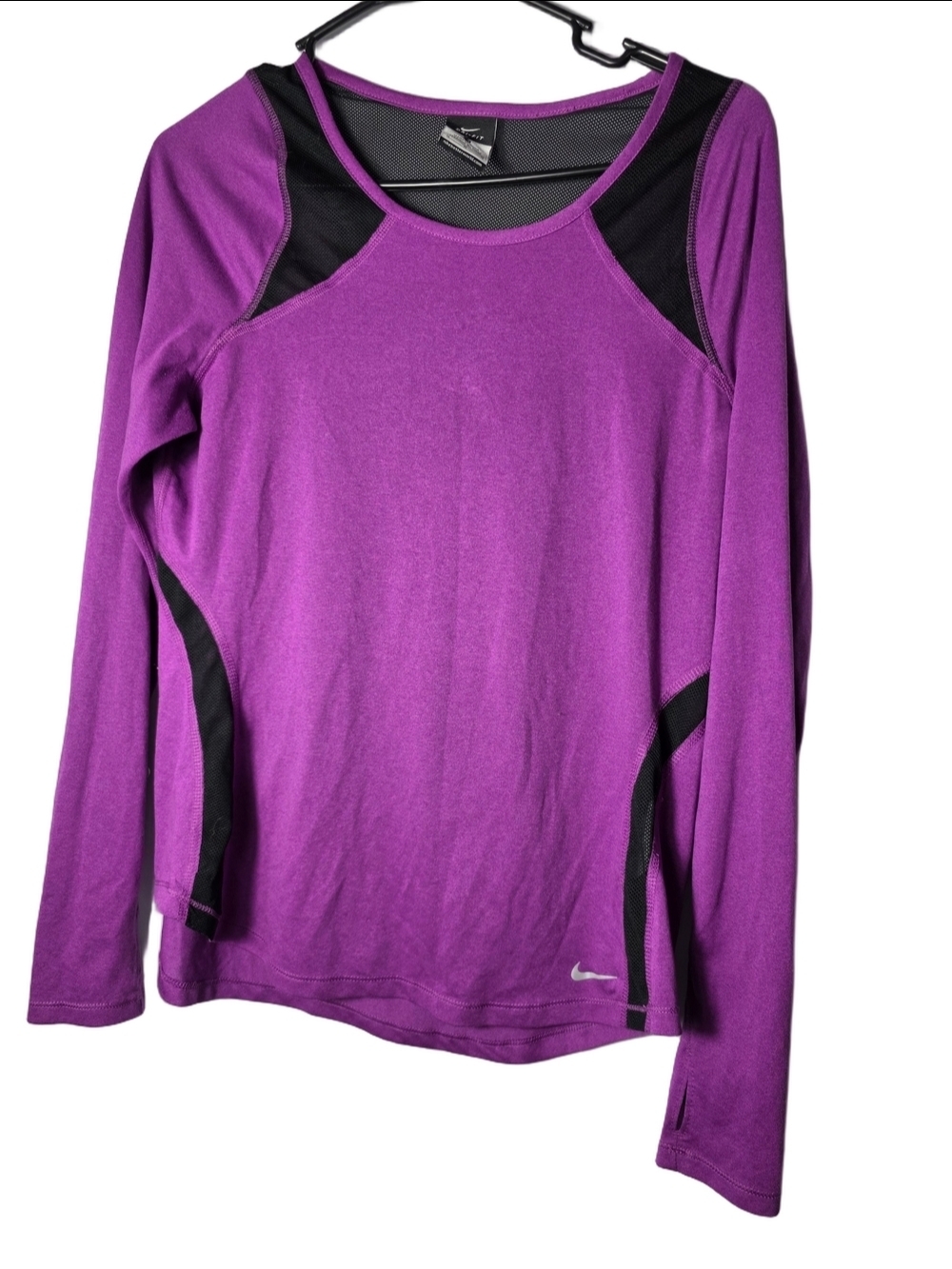 Nike Women’s Purple Long-Sleeve Athletic Top with Black Mesh Panels Medium Y2K